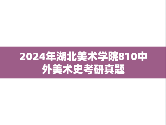 2024年湖北美术学院810中外美术史考研真题