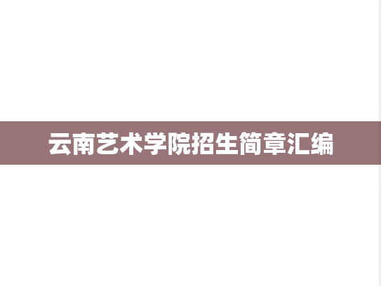 云南艺术学院招生简章汇编