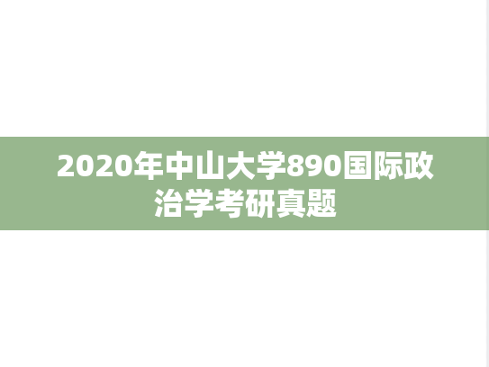 2020年中山大学890国际政治学考研真题