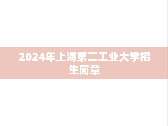 2024年上海第二工业大学招生简章
