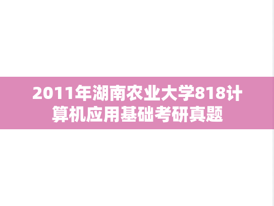 2011年湖南农业大学818计算机应用基础考研真题