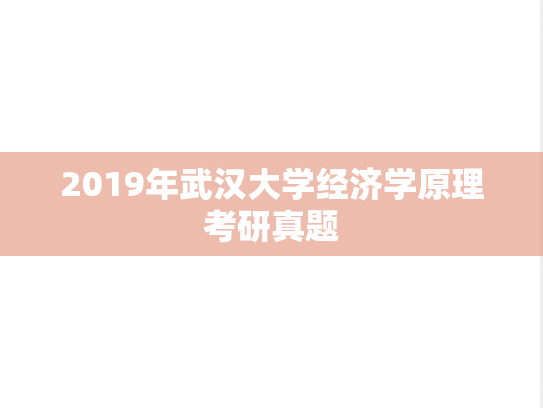 2019年武汉大学经济学原理考研真题
