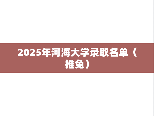 2025年河海大学录取名单（推免）